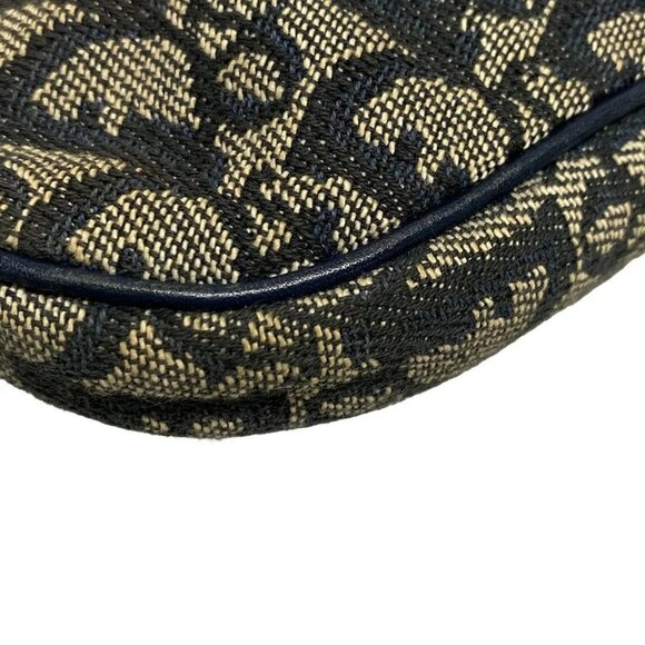 Auth DIOR/ChristianDior Saddle Pouch - Navy Cream Jacquard Leather Handbag - Picture 4 of 16